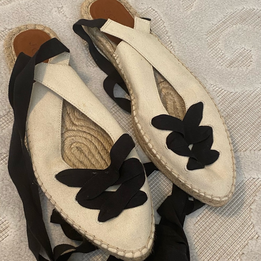 Jcrew black/white ankle wrap flats